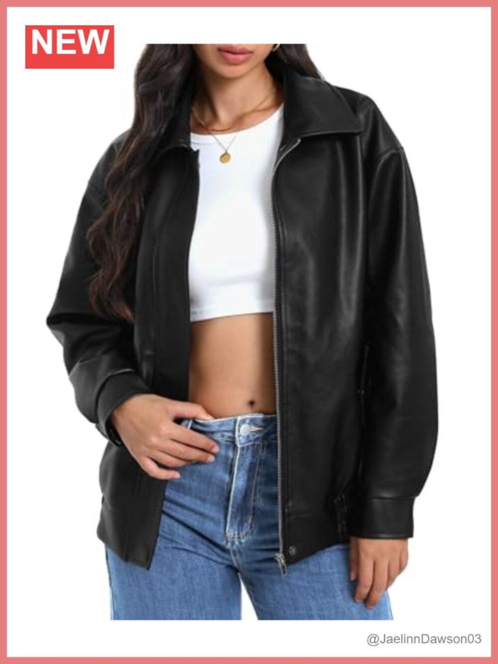 Faux Leather Oversized Moto Jacket Zip Up Lapel Collar Moto Coat